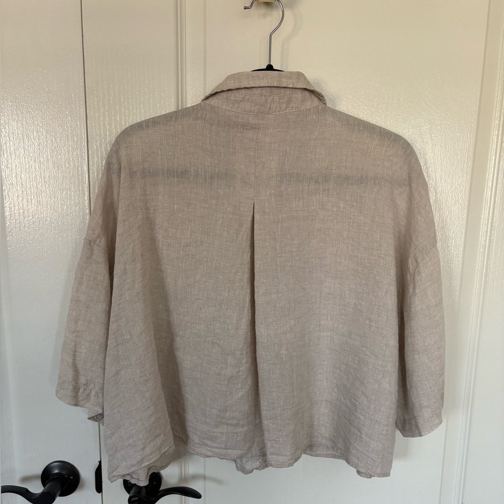 💯% Linen Oversized Short Sleeves Light Beige Taupe Bone Colour Cropped Shirt XXL - Picture 10 of 11